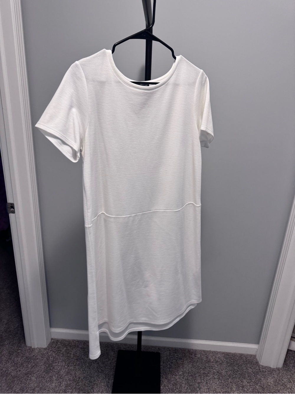 Eileen Fisher White Short-Sleeve Crewneck Shift Dress